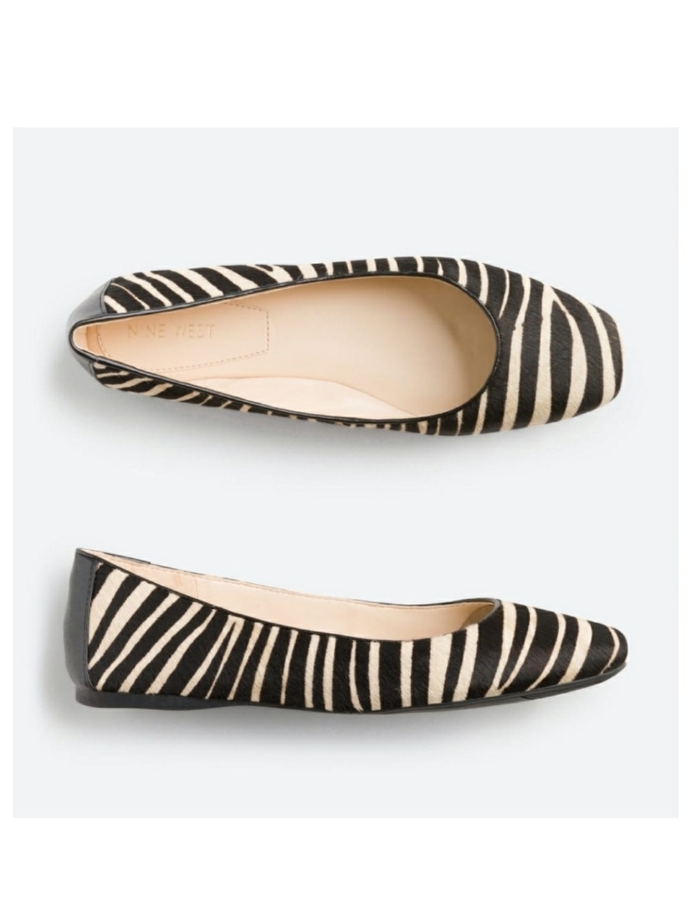 Nine West Zebra-Print Pointed Toe Flats in Black & Cream Cow Fur Size 7.5